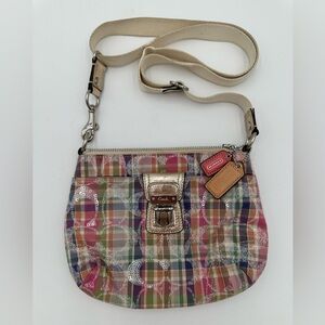 Coach Poppy Madras Plaid Sequined Signature Crossbody